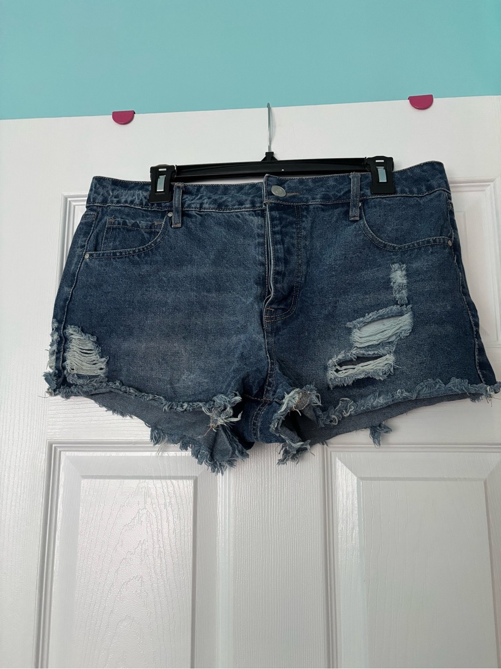 Refuge High Rise Distressed Denim Jean Shorts - Blue